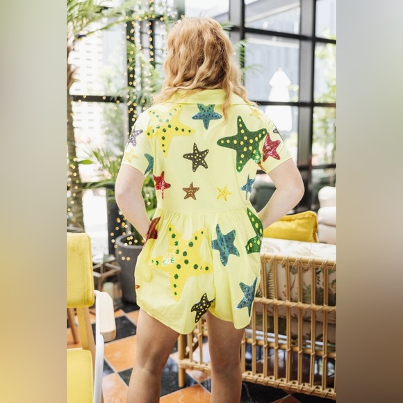Queen Of Sparkles Neon Starfish Romper. - Picture 2 of 6